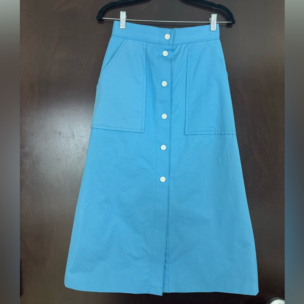 Sandro Blue A-Line Skirt with Buttons 1